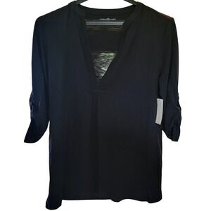 Bobbie Brooks Tunic Top Roll Tab Sleeve V-Neck Casual Blouse‎ Size M